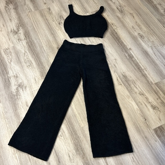 Stars Above Soft Black Teddy Bear Fleece Set / Tank & Wide Leg Pants / Women’s S - Picture 2 of 8